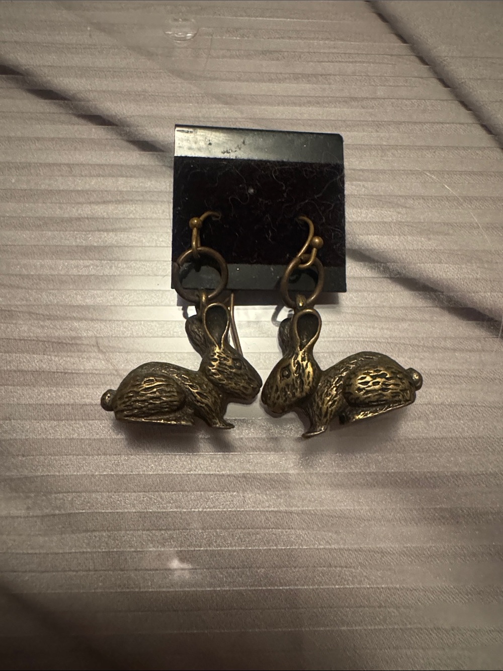 Bronze Rabbit Clip-On Pet Charm Earrings - Antique Brass Color